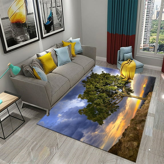 3D Tree Carpet Natural Landscape Scenery Carpets for Living Room Bedroom Bathroom Non-slip Area Rug for Home r Floor Mats