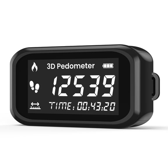 3D Tri-Axis Pedometer Clip-on Step Counter with Large LCD Display, USB Rechargeable Activity Tracker for Steps, Calories, Distance, Walking Running Fitness Use, No App Required