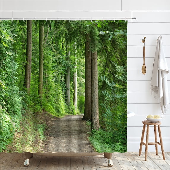 3D Tropical Forest Natural Scenery Shower Curtain Green Tree Moss Woodland Sunshine Bathro