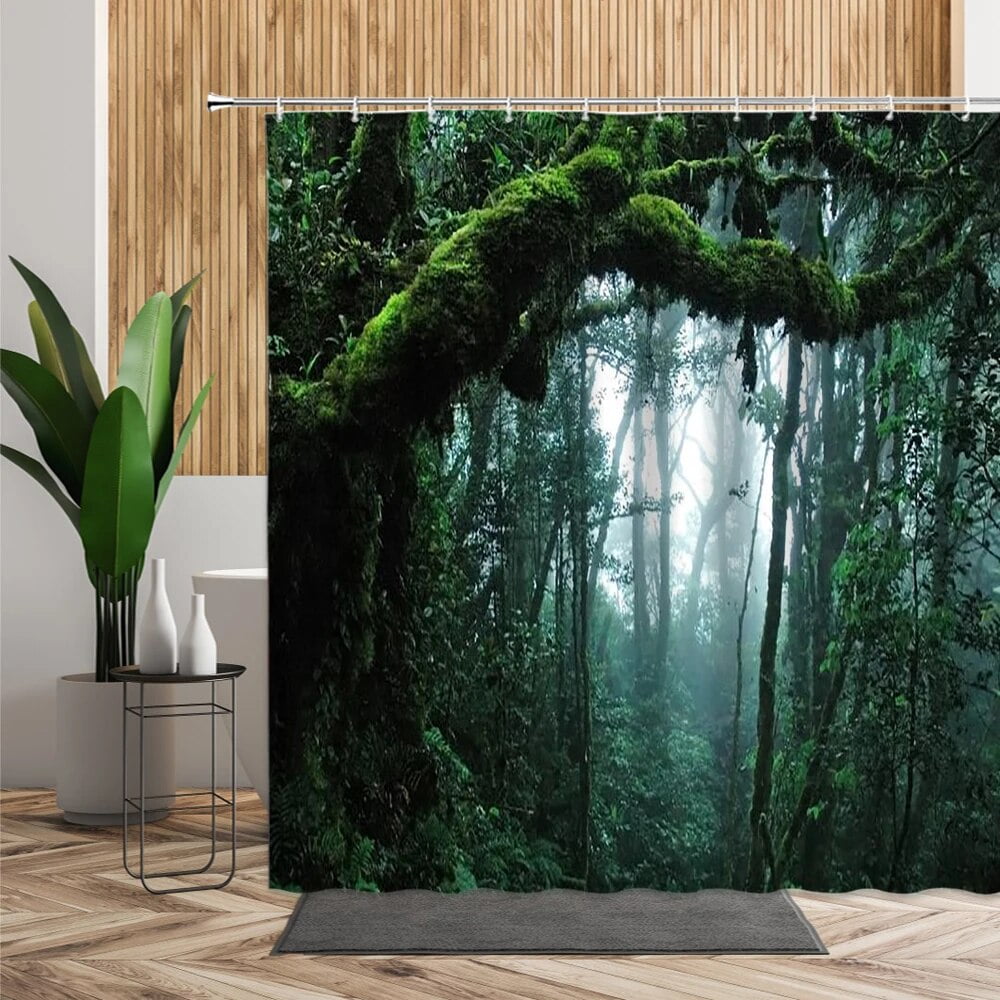 3D Tropical Forest Natural Scenery Shower Curtain Green Trees Moss Deep ...