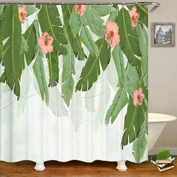 3D Tropical Green Plant leaves Printing Fabric Shower Curtain Bathroom Curtains waterproof polyester Bath Screen with 12