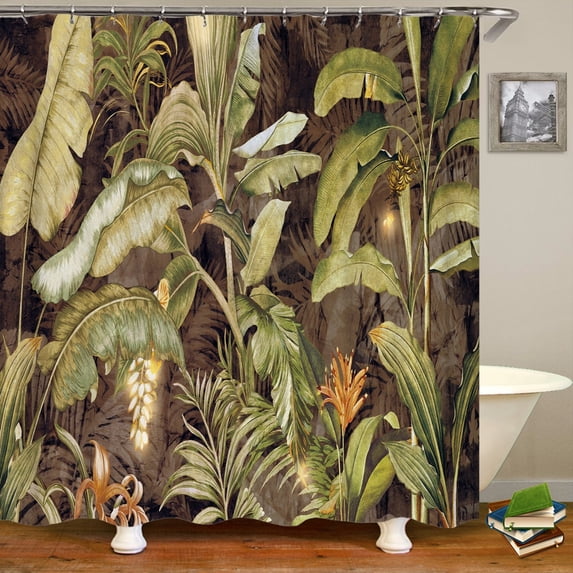 3D Tropical Green Plant leaves Printing Fabric Shower Curtain Bathroom Curtains waterproof polyester Bath Screen with 12