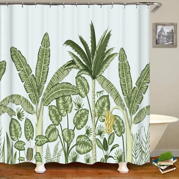 3D Tropical Green Plant leaves Printing Fabric Shower Curtain Bathroom Curtains waterproof polyester Bath Screen with 12