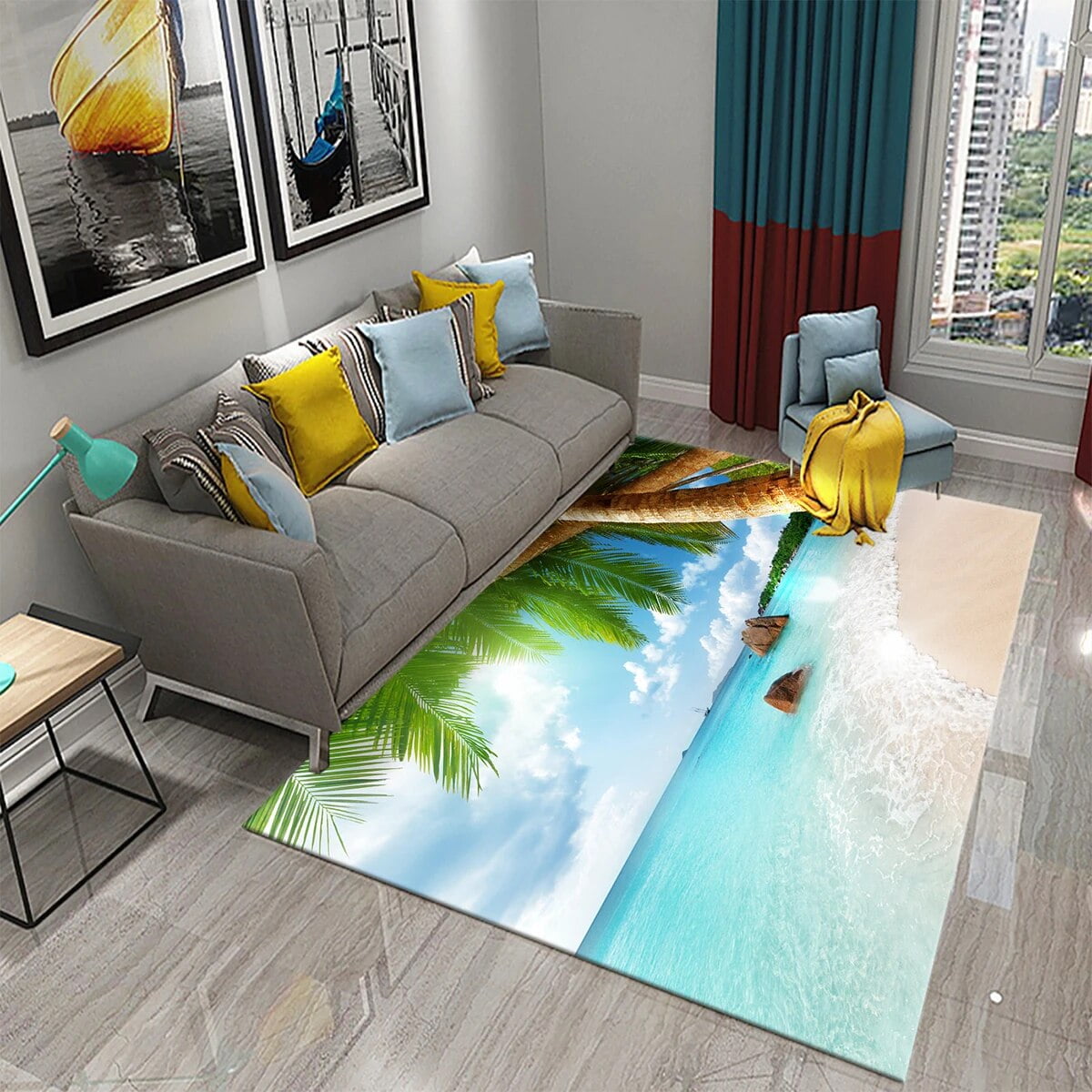 3D Tropical Island Ocean Beach Print Carpet for Kitchen Bathroom Living
