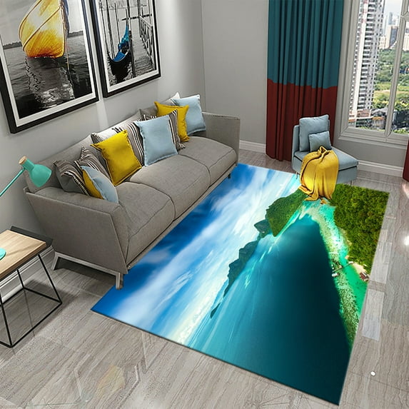 3D Tropical Island Ocean Beach Print Carpet for Kitchen Bathroom Living Room Bedroom Non-slip Absorbent Modern Home r Carpet