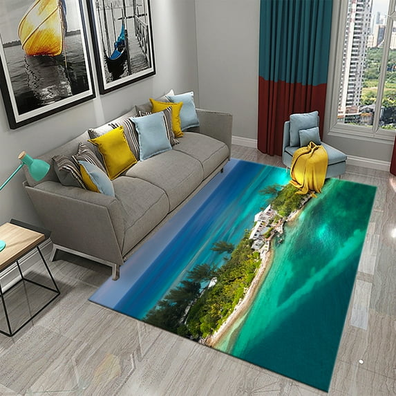 3D Tropical Island Ocean Beach Print Carpet for Kitchen Bathroom Living Room Bedroom Non-slip Absorbent Modern Home r Carpet