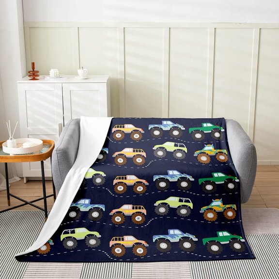 3D Truck Fleece Throw Blanket Kids,Freestyle Truck Flannel Fuzzy Blanket for Bed Sofa Couch,Car Blue All Season Bed Blanket Breathable Plush Blanket Room Decor Baby 30"x40"