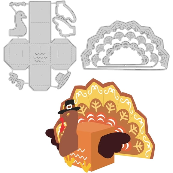 3D Turkey Box Embossing Template Thanksgiving Gift Box Die Cuts for Scrapbooking Card DIY Craft Decoration
