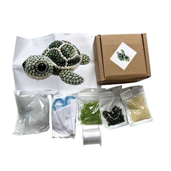 3D Turtle Bead DIY Craft Kit, Complete Handmade Beading Jewellery Art Set, All Inclusive Material Pack for Beading Hobbyists to Make Handmade Turtle Ornament