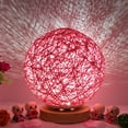 thumbnail image 1 of 3D USB Charging LED Rattan Night Light Table Lamp | 8 Color Changing Mood Light with Wooden Base | Bedroom & Office Decor | 15x15x15cm Sphere, 1 of 2