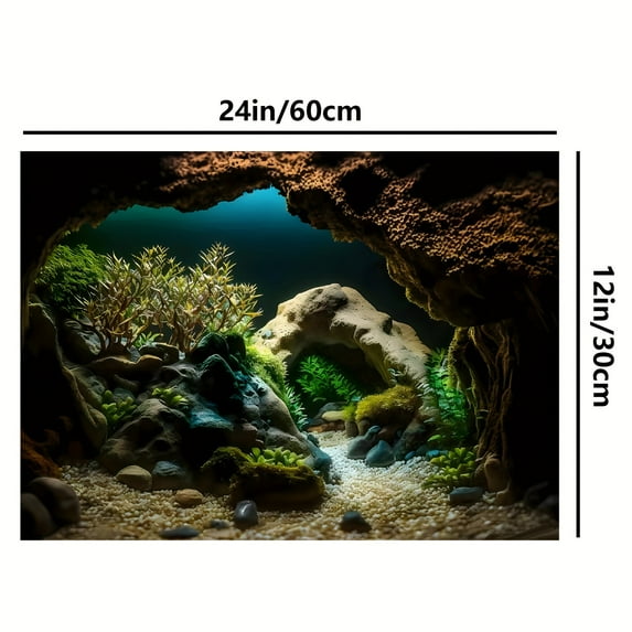 3D Underwater Cave Aquarium Background, Realistic Rock Habitat Decor, Reusable Adhesive Easy Apply, for Fish Tanks & Reptile Terrariums