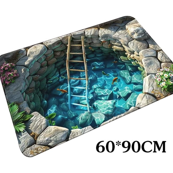 3D Underwater Cave Illusion Rug Doormat,3D Optical Illusion Rug,Ocean Tunnel Carpet and Reef Floor Covering,Funny Non-Slip Floor Mat for Entryway Living Room Front Door Bedroom