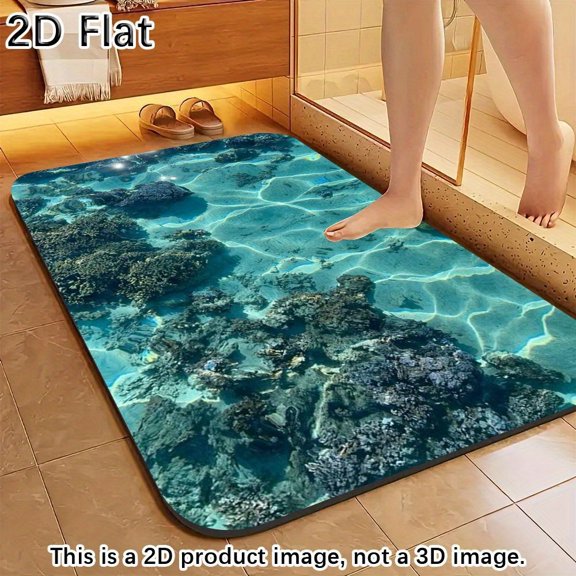 3D Underwater Coral Reef Flannel Floor Mat, Non Slip Decorative Entry Mat