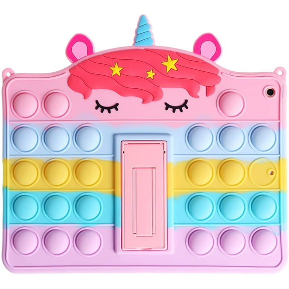 3D Unicorn Pop Case for iPad Air 2 / iPad6 / Pro 9.7 inch, Fidget Bubble Case Pop Push Case for Girls Women, Silicone Bubble Anxiety Stress Reliever Toys Case