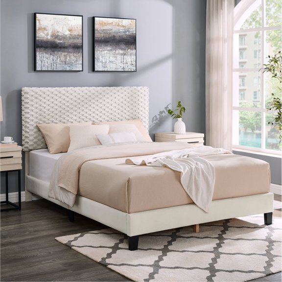 3D Upholstered Headboard, Sturdy Plywood Frame / Enjoy Long-Lasting Support in the Bedroom