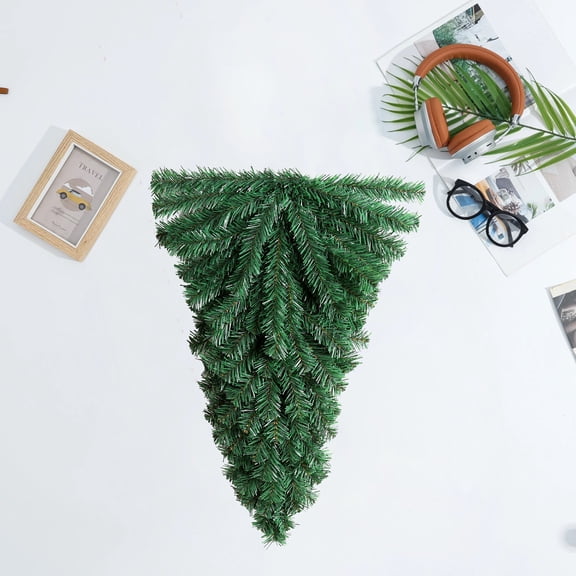 3D Upside Down Christmas Tree Bare Hanging Decoration 18" Artificial Pine Needle Tree with Random Top Hook for Indoor Display