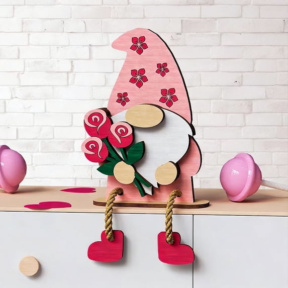 3D Valentine's Day Wooden Gnomes Decor Set, Love Shelf Sitters, Valentines Quotes, Layered Heart Decor for Tiered Tray, Table & Mantle, Romantic Gifts for Her (D)