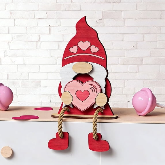 3D Valentine's Day Wooden Gnomes Decor Set, Love Shelf Sitters, Valentines Quotes, Layered Heart Decor for Tiered Tray, Table & Mantle, Romantic Gifts for Her (I)