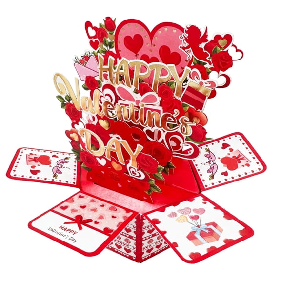 3D Valentines Pop Up Cards, Valentines Greeting Card, Romantic 3D Flower Gift Box, Handmade Valentine's Day Greeting Cards Box with Envelope, for Anniversary,Festivals & Special Occasions
