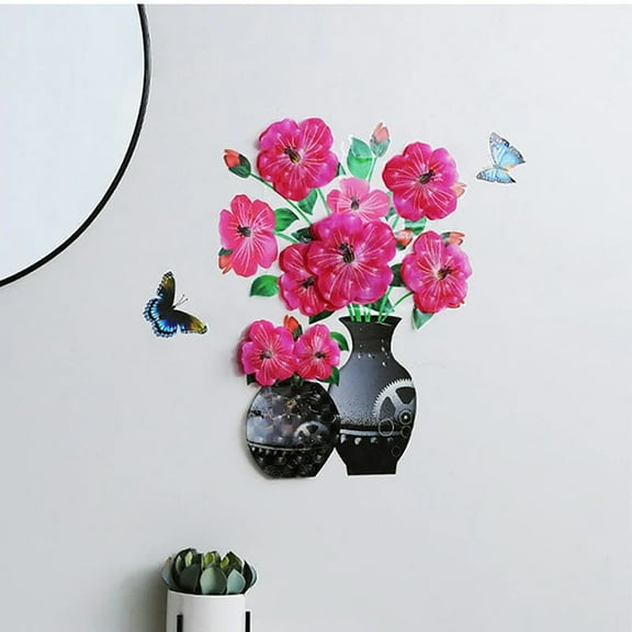 3D Vase Sticker Wall Sticker Home Refrigerator Cabinet Decoration DIY Superposition Floral Stickers Self-Adhesive Vase Theme Flower Wall Decal Decor Wallpaper Peel and Stick, Wall Decals Clearance