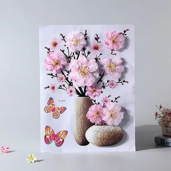 3D Vase Sticker Wall Sticker Home Refrigerator Cabinet Decoration DIY Superposition Floral Stickers Self-Adhesive Vase Theme Flower Wall Decal Decor Wallpaper Peel and Stick, Wall Decals Clearance