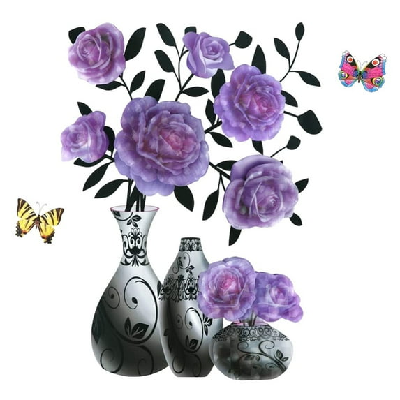 3D Vase Wall Stickers, Embossed Vase Colored Flower PVC Wall Sticker Self-Adhesive Waterproof Wall Decals Removable Wallpaper Aesthetic Wall Decor Poster for Bedroom Wall Background Decor