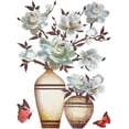 thumbnail image 1 of 3D Vase Wall Stickers Flower Wall Decals Wall Art DIY Floral Wall Decor Retro Butterfly Removable for Home Living Room Bedroom TV Bathroom Window Door Decoration 19.4 x 11.9 Inch(White), 1 of 9