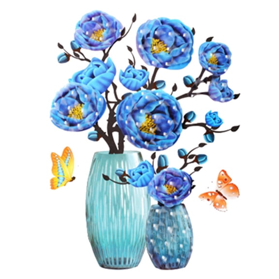 3D Vase Wall Stickers Stereo Flower Wall Decal DIY Purple Superposition Floral Wall Decor Removable Waterproof Wall Art for Bedroom Living Room Offices Study Room Home Decoration