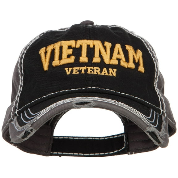 3D Vietnam Veteran Embroidered Vintage Frayed Cap - Black Charcoal OSFM