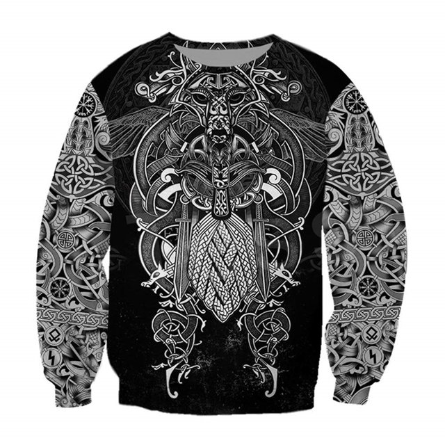 3D Vikings Hoodies Nordic Viking Tattoo Hooded Sweatshirts Long Sleeve