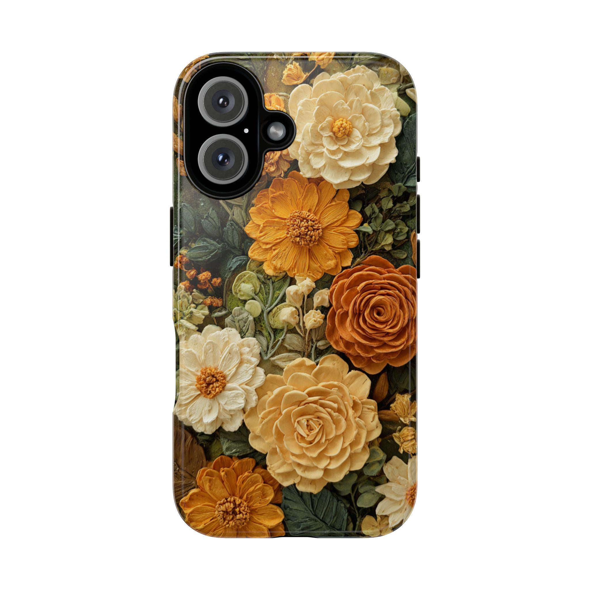 3D Vintage Marigold Floral Phone Case Fall Botanical iPhone 17 to 11 ...