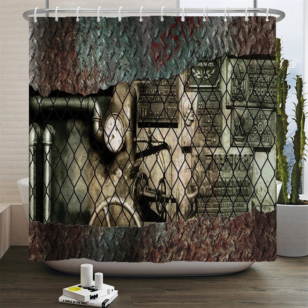 3D Vintage Steampunk Clocks and Gears Bathroom Shower Curtain Set Gothic Industrial Bath Mats