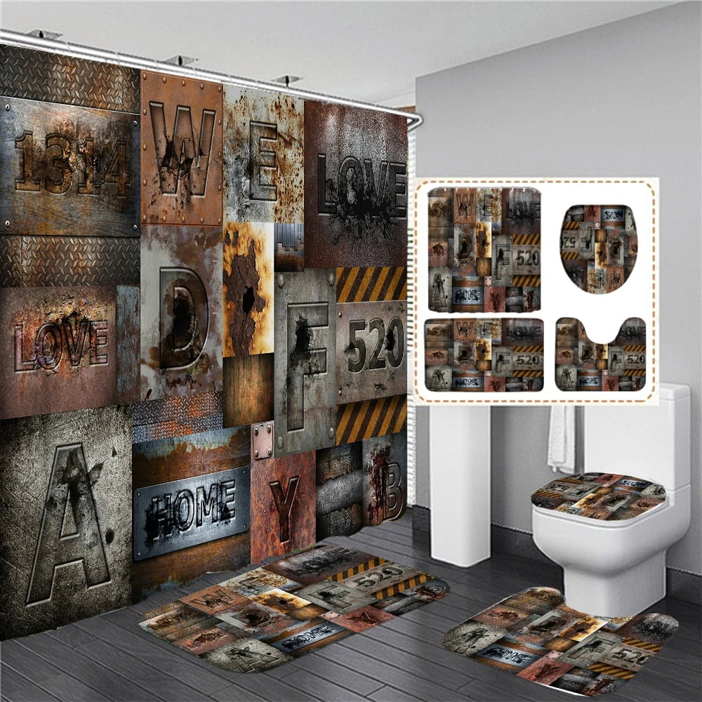 3D Vintage Steampunk Clocks and Gears Bathroom Shower Curtain Set Gothic Industrial Bath Mats