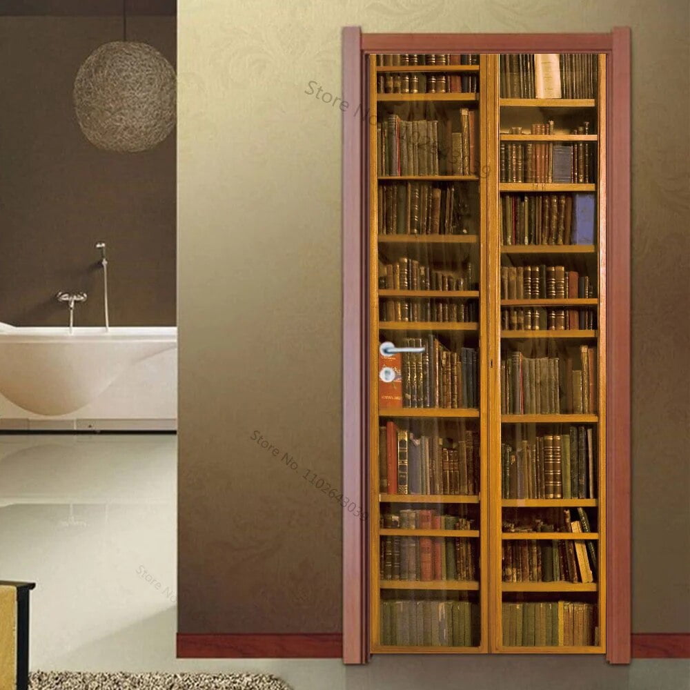 3D Vinyl Bookcase Door Sticker Wallpaper For Bedroom Study Decoration ...