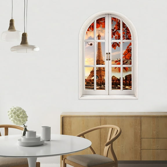 3D Vinyl Decal Tower Nature Landscape Wall Sticker Removable Arched Wallpaper Peel And Stick for Bedroom Living Room Decor