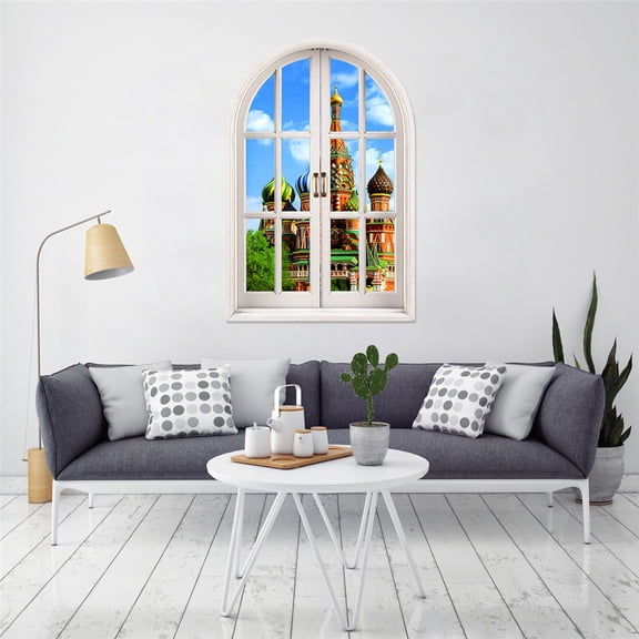 3D Vinyl Decal Tower Nature Landscape Wall Sticker Removable Arched Wallpaper Peel And Stick for Bedroom Living Room Decor