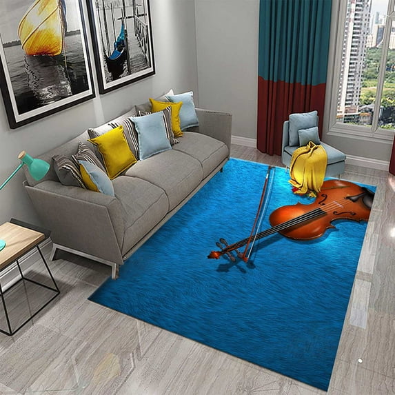 3D Violin Carpet Modern Music Flower Area Rug for Kitchen Bathroom Anti-Skid Rug Carpet Home r Living Room Bedroom Floor Rug