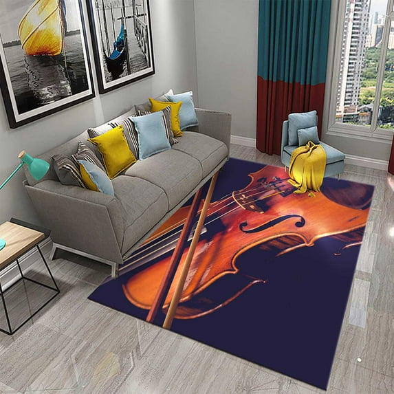 3D Violin Carpet Modern Music Flower Area Rug for Kitchen Bathroom Anti-Skid Rug Carpet Home r Living Room Bedroom Floor Rug