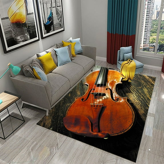 3D Violin Carpet Modern Music Flower Area Rug for Kitchen Bathroom Anti-Skid Rug Carpet Home r Living Room Bedroom Floor Rug