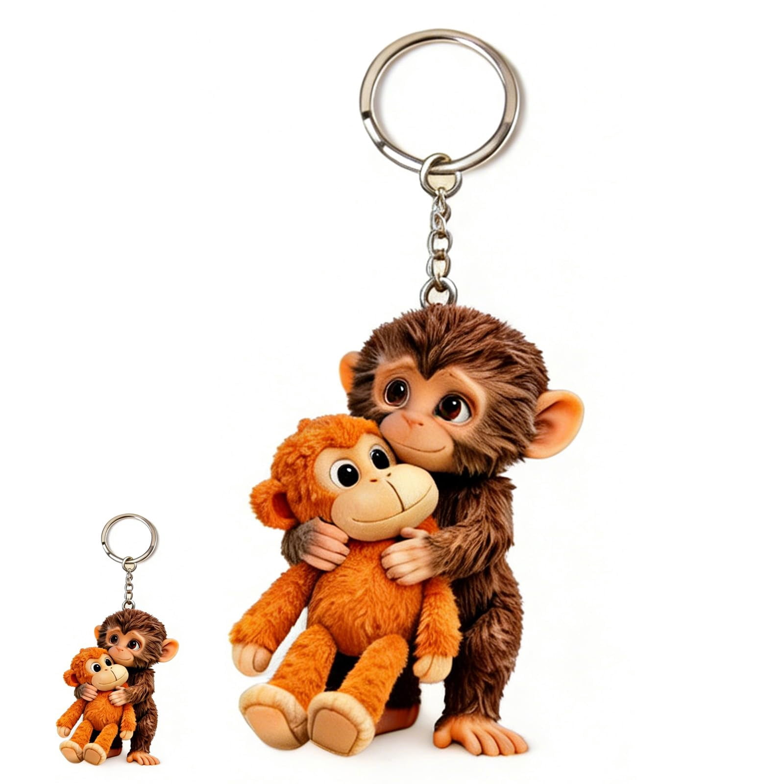 Monkees Keychains 3D Viral Punch Monkey Keychain, Funny Monkey Hugging Monkey Keychain ...