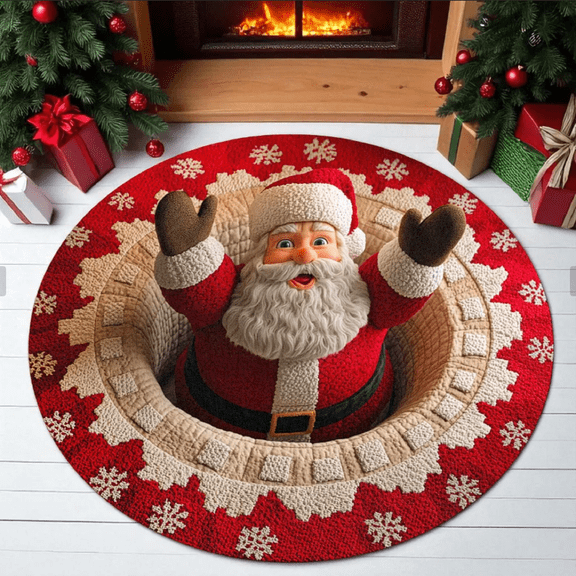 3D Vision Christmas Rug Christmas Optical Carpet, Circular Vortex Rug, Decorative Deep-pile Rug, Fun Non Mat, Suitable for Living Rooms Bedroom