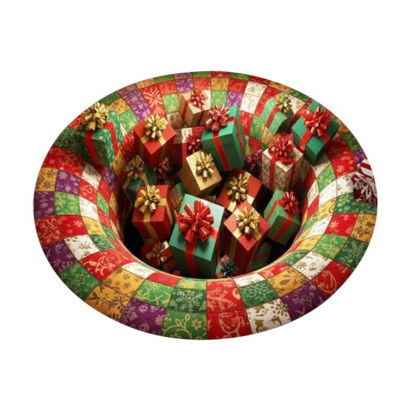 3D Vision Christmas Rug Christmas Optical Carpet, Circular Vortex Rug, Decorative Deep-pile Rug, Fun Non Mat, Suitable for Living Rooms Bedroom
