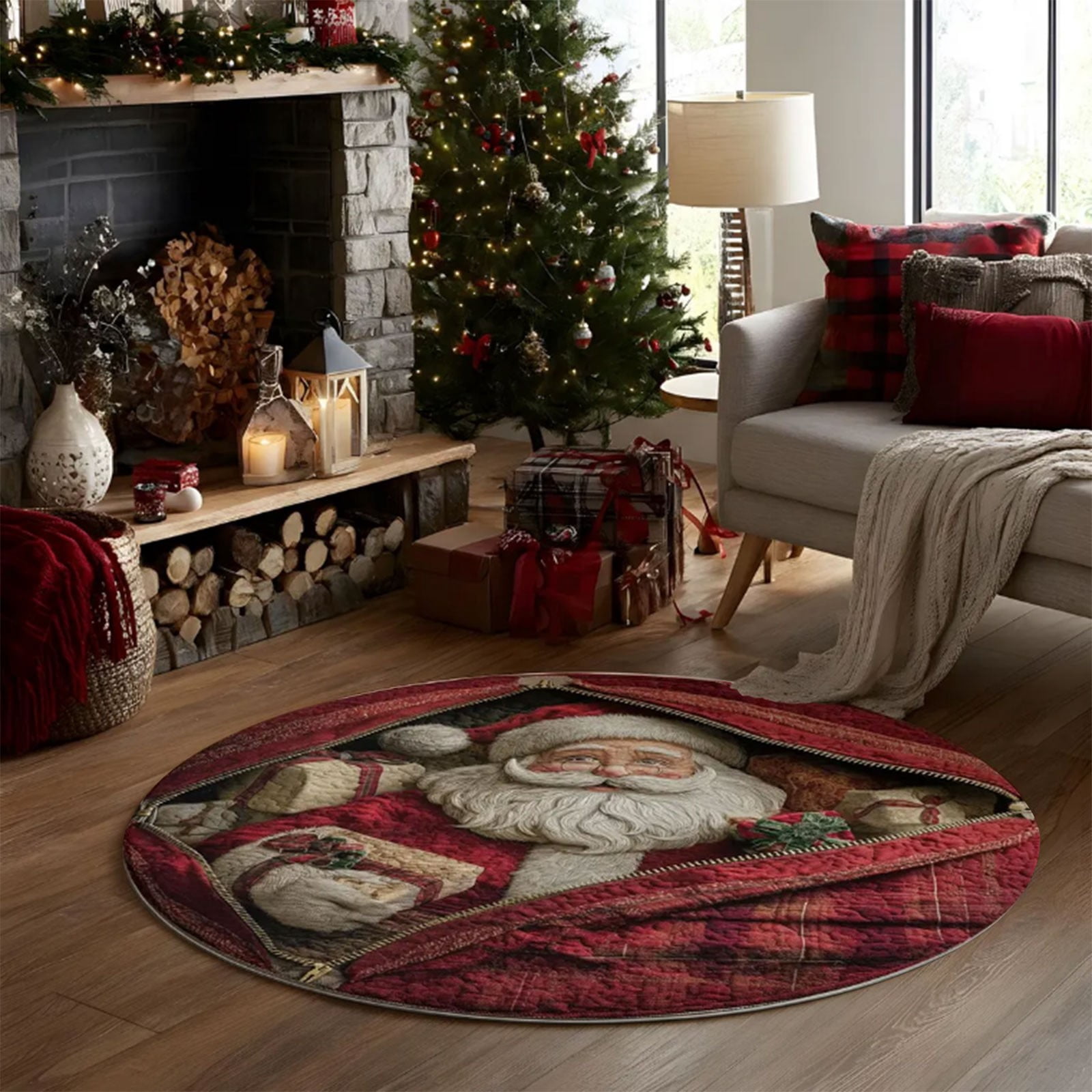 Xmas Tree Rug 3D Visual Christmas Themed Tree Skirt Rug Stereo Tree Hole Christmas ...