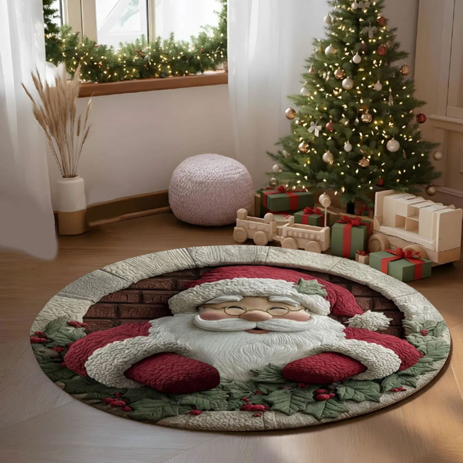 Xmas Tree Rug 3D Visual Christmas Themed Tree Skirt Rug Stereo Tree Hole Christmas ...