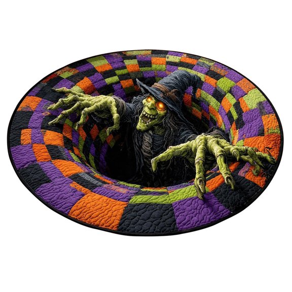 3D Visual Effect Round Halloween Ghostly Skeleton Carpet Optical Illusion Floor Mat Nonslip Backing For Living Room Bedroom Home Decors