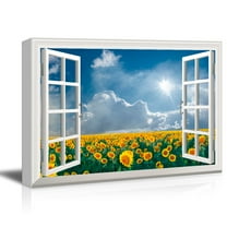 3D Visual Effect View Through Window Frame A Field of Blooming Sunflowers Gallery 12x18 inches