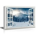 thumbnail image 1 of 3D Visual Effect View Through Window Frame Snow Covered Pine Tree Forest Gallery 16x24 inches, 1 of 4