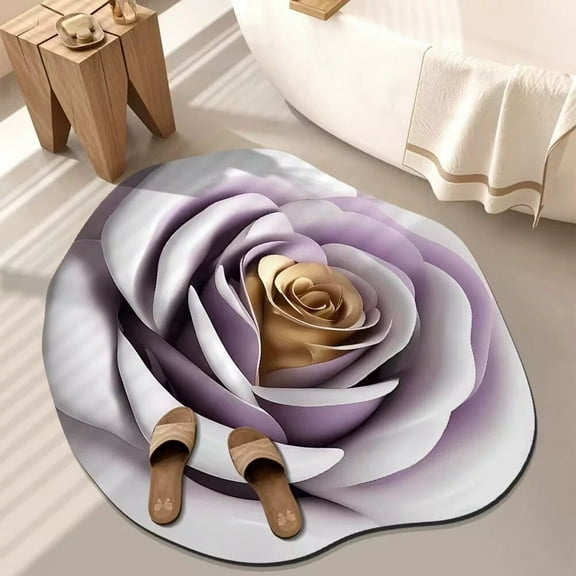 3D Visual Flower Pattern Irregular Shape Carpet Lightweight Washable Decorative Mat for Bedroom Living Room Bathroom and Camping