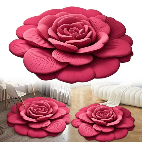 3D Visual Flower Shaped Floor Mat D Polyester Carpet Color:D Material:Flock