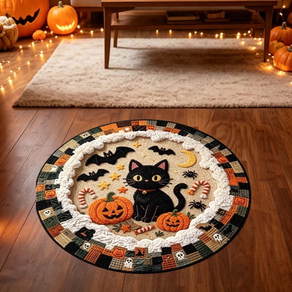 3D Visual Halloween Pattern Area Rug, Soft Wear Resistant Floor Covering, Non- Backing Easy Clean Seasonal Rug for Living Room, Entryway, Bedroom Halloween Home Decor (E-24in)